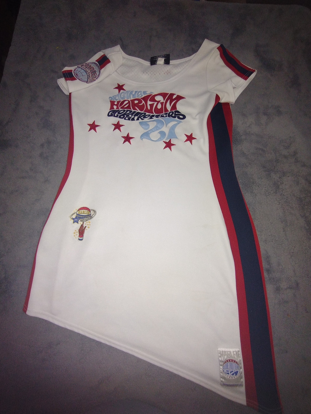 Y2K Fubu Platinum Women's L White Navy Red Harlem Globetrotters Dress